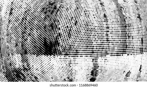 Grunge halftone dots pattern texture background. Modern dotted vector illustration. Abstract curves. Grungy frame. Geometric spotted pattern. Monochrome template for web design, covers,  banners