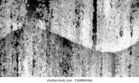 Grunge halftone dots pattern texture background. Modern dotted vector illustration. Abstract curves. Grungy frame. Geometric spotted pattern. Monochrome template for web design, covers,  banners
