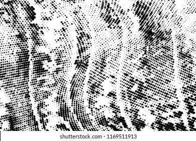 Grunge halftone dots pattern texture background. Modern dotted illustration. Abstract curves. Grungy frame. Geometric spotted pattern. Monochrome wide template for web design, covers, banners