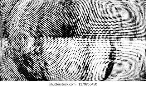 Grunge halftone dots pattern texture background. Modern dotted illustration. Abstract curves. Grungy frame. Geometric spotted pattern. Monochrome template for web design, covers, web sites, banners