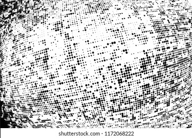 Grunge halftone dots pattern texture background. Modern dotted vector illustration. Abstract curves. Grungy frame. Geometric spotted pattern. Monochrome template for web design, covers, banners