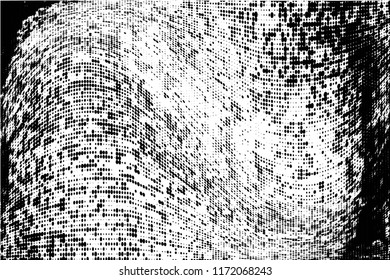 Grunge halftone dots pattern texture background. Modern dotted vector illustration. Abstract curves. Grungy frame. Geometric spotted pattern. Monochrome template for web design, covers, banners