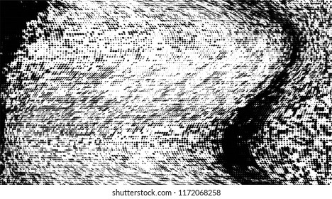 Grunge halftone dots pattern texture background. Modern dotted vector illustration. Abstract curves. Grungy frame. Geometric spotted pattern. Monochrome template for web design, covers, banners