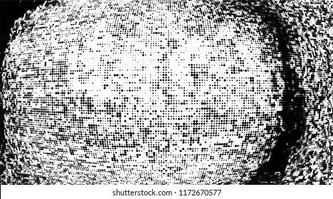 Grunge halftone dots pattern texture background. Modern dotted vector illustration. Abstract curves. Grungy frame. Geometric spotted pattern. Monochrome template for web design, covers, banners