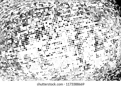 Grunge halftone dots pattern texture background. Modern dotted vector illustration. Abstract curves. Grungy frame. Geometric spotted pattern. Monochrome template for web design, covers, banners