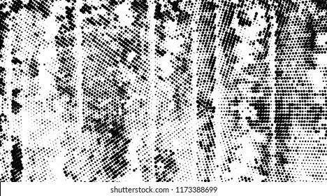 Grunge halftone dots pattern texture background. Modern dotted vector illustration. Abstract curves. Grungy frame. Geometric spotted pattern. Monochrome template for web design, covers, banners