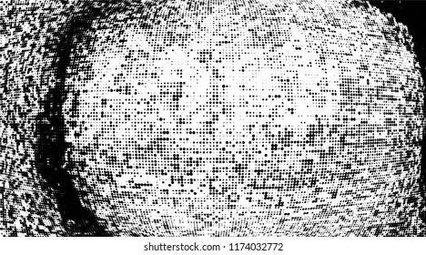 Grunge halftone dots pattern texture background. Modern dotted vector illustration. Abstract curves. Grungy frame. Geometric spotted pattern. Monochrome template for web design, covers, banners