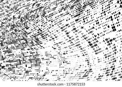 Grunge halftone dots pattern texture background. Modern dotted illustration. Abstract curves. Grungy frame. Geometric spotted pattern. Monochrome template for web design, covers, web sites, banners