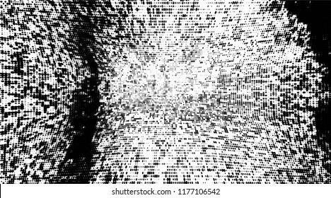Grunge halftone dots pattern texture background. Modern dotted illustration. Abstract curves. Grungy frame. Geometric spotted pattern. Monochrome template for web design, covers, web sites, banners