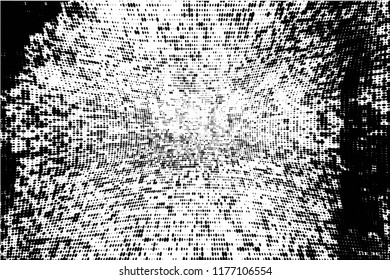 Grunge halftone dots pattern texture background. Modern dotted illustration. Abstract curves. Grungy frame. Geometric spotted pattern. Monochrome template for web design, covers, web sites, banners