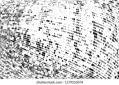 Grunge halftone dots pattern texture background. Modern dotted illustration. Abstract curves. Grungy frame. Geometric spotted pattern. Monochrome template for web design, covers, web sites, banners