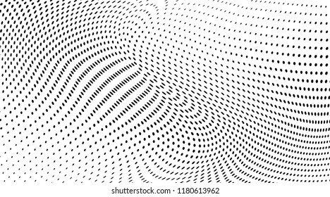 Grunge halftone dots pattern texture background. Black pixels. Modern dotted vector illustration. Abstract wavy lines. Points backdrop. Grungy spotted pattern. Wide image