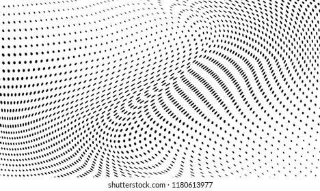 Grunge halftone dots pattern texture background. Black pixels. Modern dotted vector illustration. Abstract wavy lines. Points backdrop. Grungy spotted pattern. Wide image
