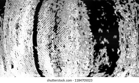 Grunge halftone dots pattern texture background. Modern dotted illustration. Abstract curves. Grungy frame. Geometric spotted pattern. Monochrome template for web design, covers, web sites, banners