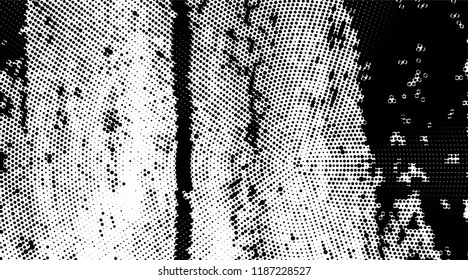 Grunge halftone dots pattern texture background. Modern dotted illustration. Abstract curves. Grungy frame. Geometric spotted pattern. Monochrome template for web design, covers, web sites, banners