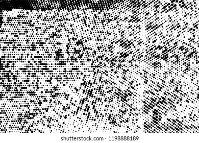 Grunge halftone dots pattern texture background. Modern dotted illustration. Abstract curves. Grungy frame. Geometric spotted pattern. Monochrome template for web design, covers, web sites, banners