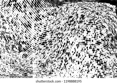 Grunge halftone dots pattern texture background. Modern dotted illustration. Abstract curves. Grungy frame. Geometric spotted pattern. Monochrome template for web design, covers, web sites, banners