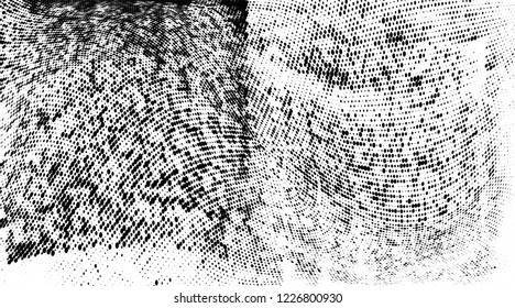 Grunge halftone dots pattern texture background.  Abstract curves. Grungy frame. Geometric spotted pattern. Monochrome black and white vector illustration. for web design, covers, web sites, banners