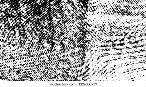 Grunge halftone dots pattern texture background.  Abstract curves. Grungy frame. Geometric spotted pattern. Monochrome black and white vector illustration. for web design, covers, web sites, banners