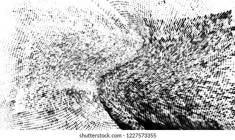 Grunge halftone dots pattern texture background.  Abstract curves. Grungy frame. Geometric spotted pattern. Monochrome black and white vector illustration. for web design, covers, web sites, banners