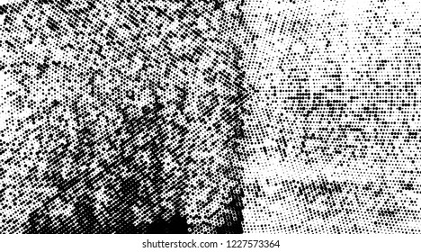 Grunge halftone dots pattern texture background.  Abstract curves. Grungy frame. Geometric spotted pattern. Monochrome black and white vector illustration. for web design, covers, web sites, banners