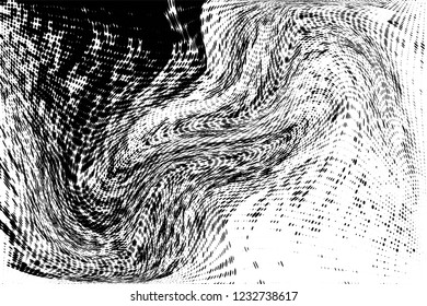 Grunge halftone dots pattern texture background.  Dotted black and white vector illustration. Abstract curves. Geometric spotted pattern. Monochrome template for web design, covers, web sites, banners