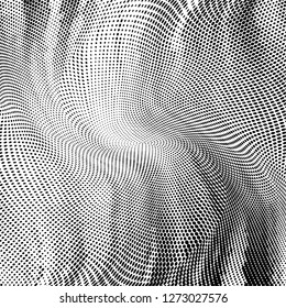Grunge halftone dots pattern texture background. Dotted black and white  vector illustration. Abstract curves.  Monochrome template for web design, covers, web sites, banners