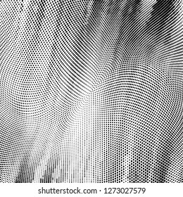 Grunge halftone dots pattern texture background. Dotted black and white  vector illustration. Abstract curves.  Monochrome template for web design, covers, web sites, banners
