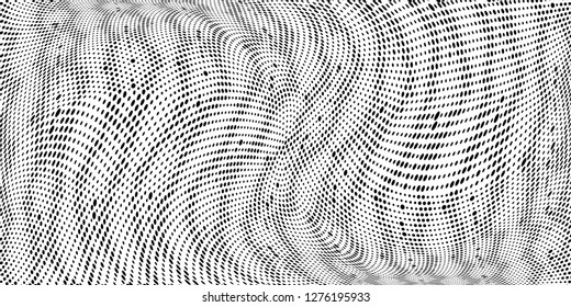 Grunge halftone dots pattern texture background. Black pixels. Modern dotted vector illustration. Abstract wavy lines. Points backdrop. Polka dots ornament