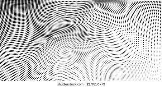 Grunge halftone dots pattern texture background. Low poly design. Modern dotted vector illustration. Abstract wavy lines. Triangular polygon backdrop