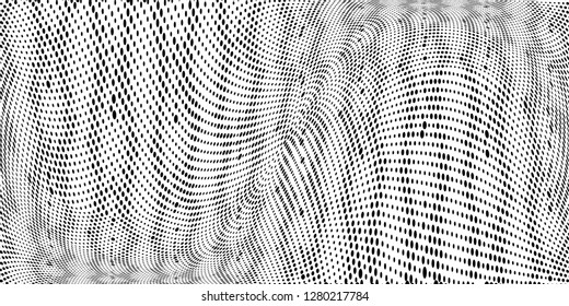 Grunge halftone dots pattern texture background. Black pixels. Modern dotted vector illustration. Abstract wavy lines. Points backdrop. Polka dots ornament