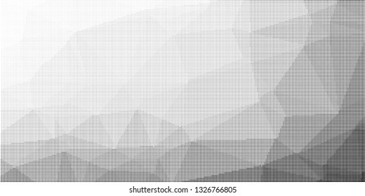 Grunge halftone dots pattern texture background. Low poly design. Modern dotted panoramic vector illustration. Abstract wavy lines. Triangular polygon black and white backdrop