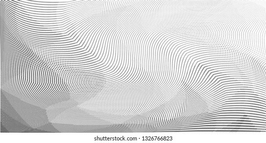 Grunge halftone dots pattern texture background. Low poly design. Modern dotted panoramic vector illustration. Abstract wavy lines. Triangular polygon black and white backdrop
