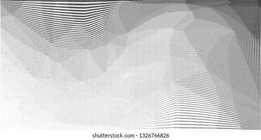 Grunge halftone dots pattern texture background. Low poly design. Modern dotted panoramic vector illustration. Abstract wavy lines. Triangular polygon black and white backdrop