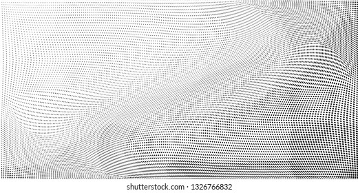 Grunge halftone dots pattern texture background. Low poly design. Modern dotted panoramic vector illustration. Abstract wavy lines. Triangular polygon black and white backdrop