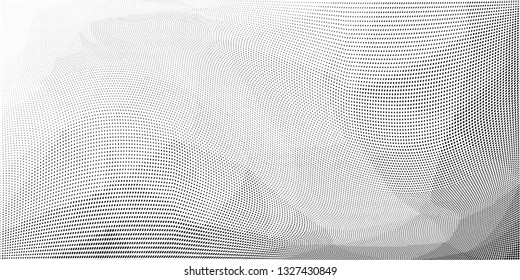 Grunge halftone dots pattern texture background. Low poly design. Modern dotted panoramic vector illustration. Abstract wavy lines. Triangular polygon black and white backdrop