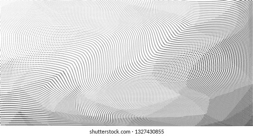 Grunge halftone dots pattern texture background. Low poly design. Modern dotted panoramic vector illustration. Abstract wavy lines. Triangular polygon black and white backdrop
