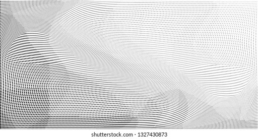 Grunge halftone dots pattern texture background. Low poly design. Modern dotted panoramic vector illustration. Abstract wavy lines. Triangular polygon black and white backdrop