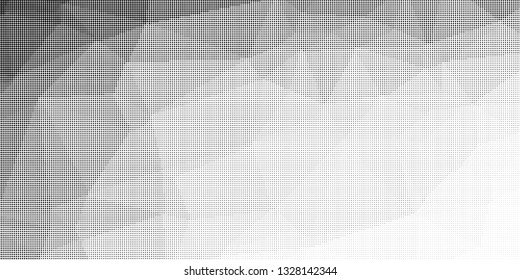 Grunge halftone dots pattern texture background. Low poly design. Modern dotted panoramic vector illustration. Abstract wavy lines. Triangular polygon black and white backdrop