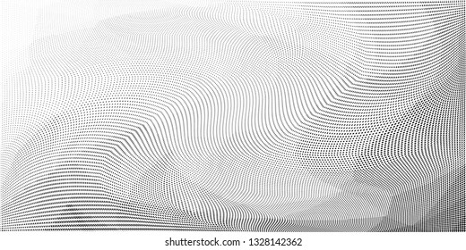 Grunge halftone dots pattern texture background. Low poly design. Modern dotted panoramic vector illustration. Abstract wavy lines. Triangular polygon black and white backdrop