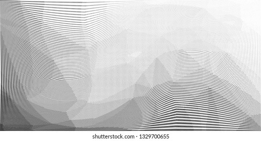 Grunge halftone dots pattern texture background. Low poly design. Modern dotted panoramic vector illustration. Abstract wavy lines. Triangular polygon black and white backdrop