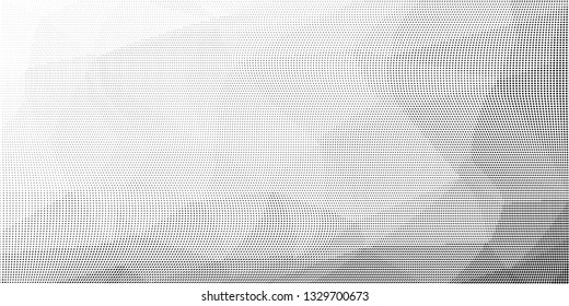 Grunge halftone dots pattern texture background. Low poly design. Modern dotted panoramic vector illustration. Abstract wavy lines. Triangular polygon black and white backdrop