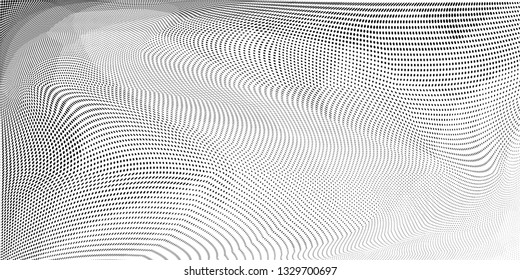 Grunge halftone dots pattern texture background. Low poly design. Modern dotted panoramic vector illustration. Abstract wavy lines. Triangular polygon black and white backdrop