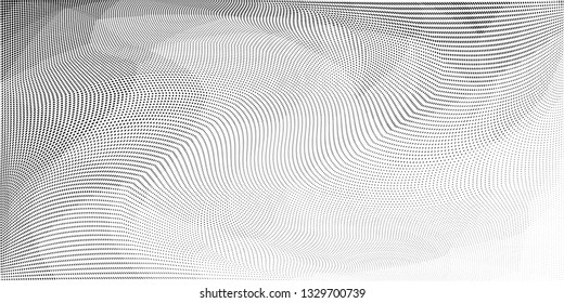 Grunge halftone dots pattern texture background. Low poly design. Modern dotted panoramic vector illustration. Abstract wavy lines. Triangular polygon black and white backdrop