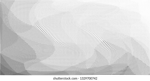 Grunge halftone dots pattern texture background. Low poly design. Modern dotted panoramic vector illustration. Abstract wavy lines. Triangular polygon black and white backdrop