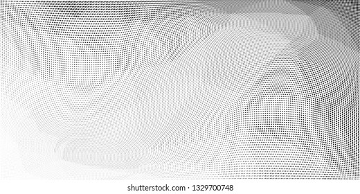 Grunge halftone dots pattern texture background. Low poly design. Modern dotted panoramic vector illustration. Abstract wavy lines. Triangular polygon black and white backdrop