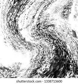 Grunge halftone dots pattern texture background.  Dotted black and white vector illustration. Abstract curves. Geometric spotted pattern. Monochrome template for web design, covers, web sites, banners