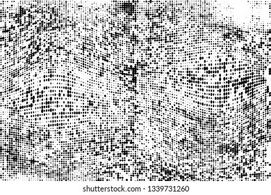 Grunge halftone dots pattern texture background.  Dotted black and white panoramic vector illustration. Abstract curves.  Monochrome template for web design, covers, web sites, banners