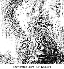 Grunge halftone dots pattern texture background. Dotted black and white  vector illustration. Abstract curves. Monochrome  backdrop for web design, covers, web sites, banners