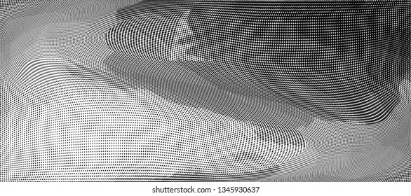 Grunge halftone dots pattern texture background. Low poly design. Modern dotted panoramic vector illustration. Abstract wavy lines. Triangular polygon backdrop